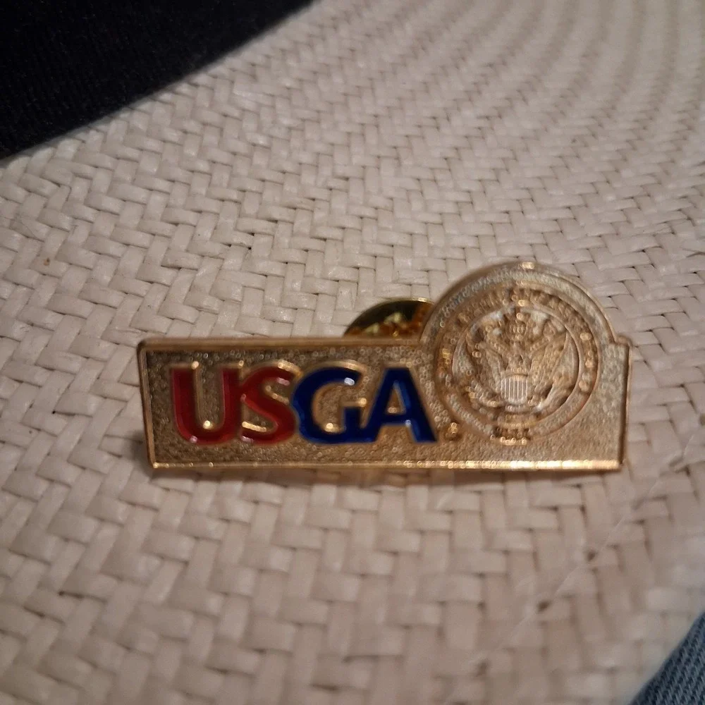 USGA Lapel Pin United States Golf Association Gold Color with Red & Blue Letters